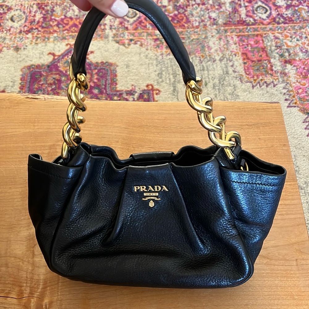 Prada Black Shoulder Bag with Gold Accents